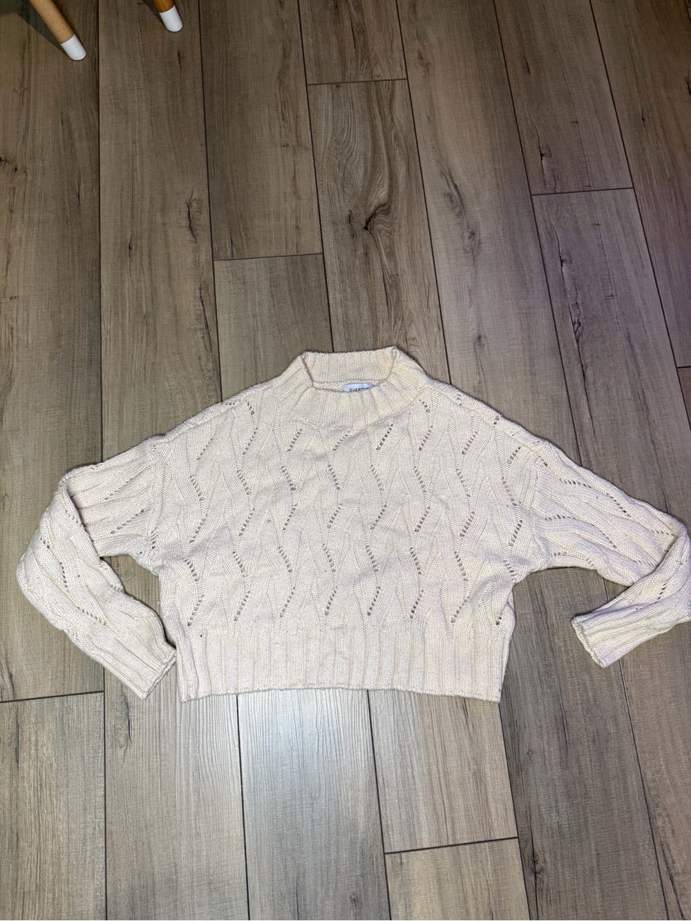 EVEREVE Cream Cable Knit Mock Neck Sweater S Chunky Open Knit Cozy